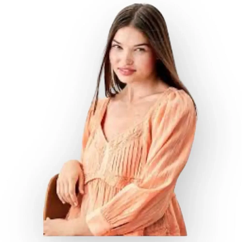 American Eagle Peachy-Pink Lace-Accented Sweetheart Neckline Babydoll Top XS